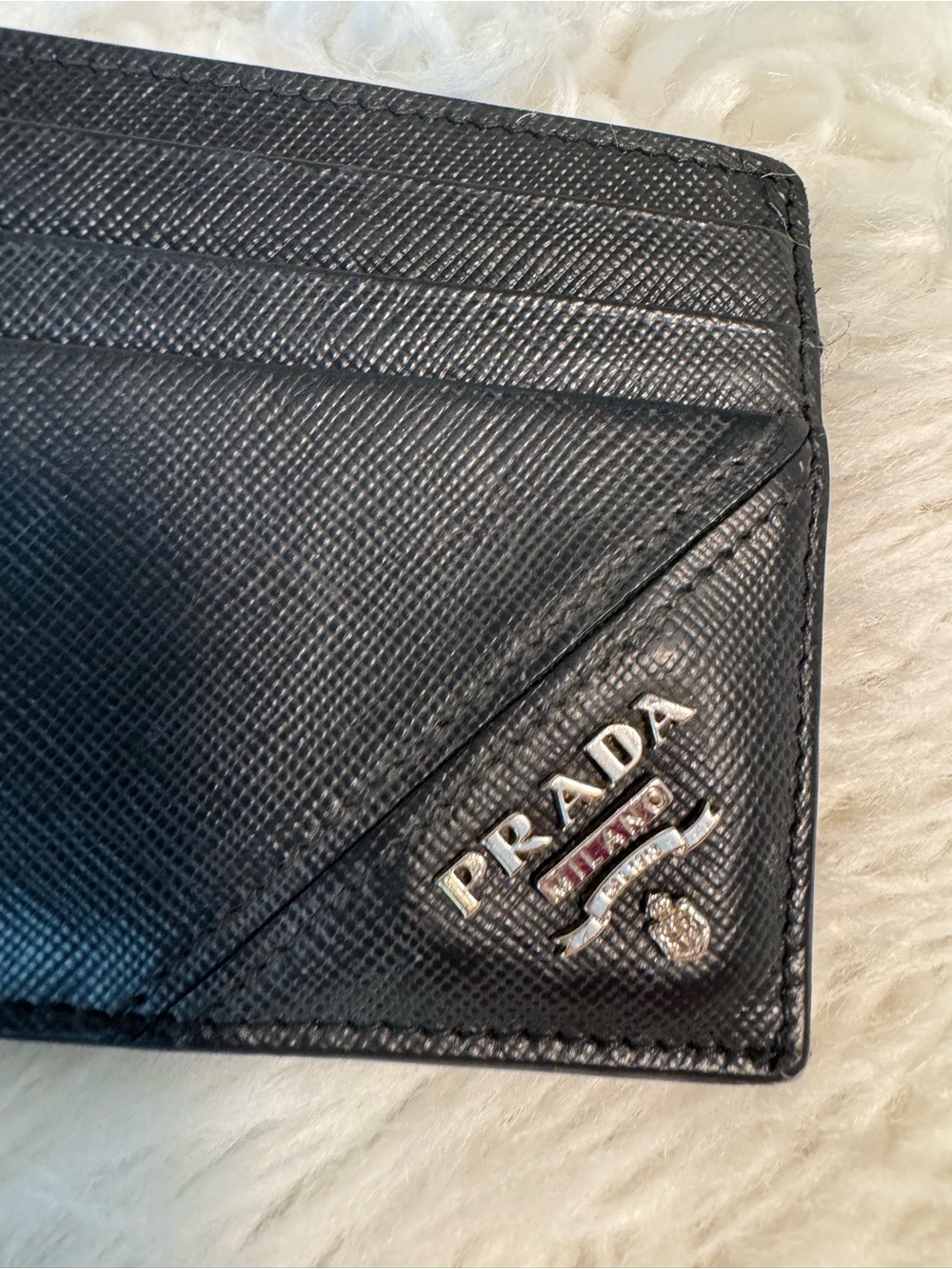 Prada Black Saffiano Leather Slim Card Case with Metal Logo - Picture 2 of 3